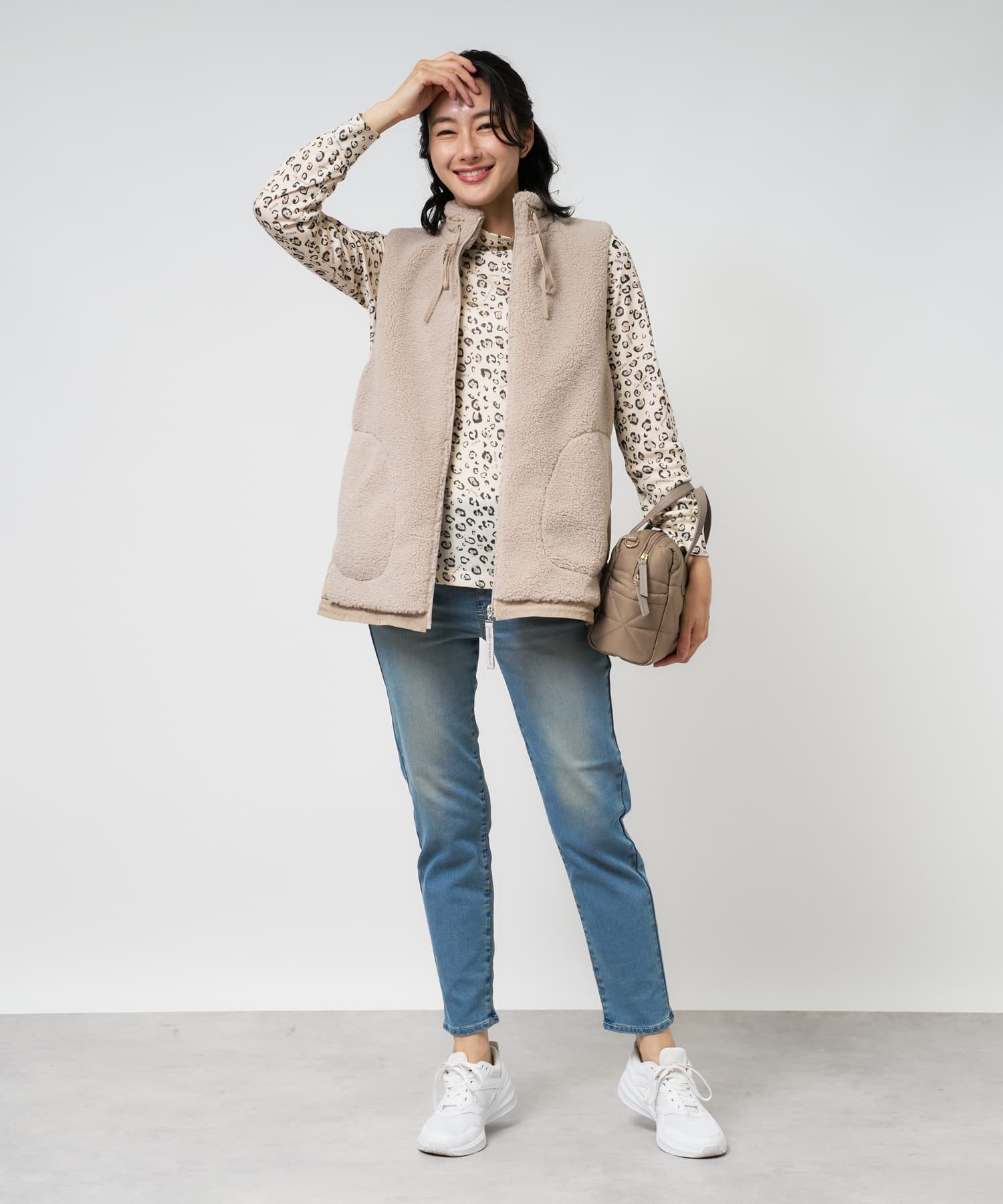 美品】レリアン ネミカ ボア ベージュ ジレ ベスト 1サイズ GILET