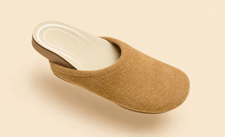 Tan Round-Toe Clog Mules with removable cushioned footbed
